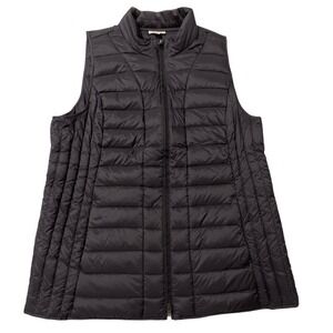 J. Jill Down Puffer Vest Dark‎ Blue Petite Large Packable Quilted Corduroy Trim